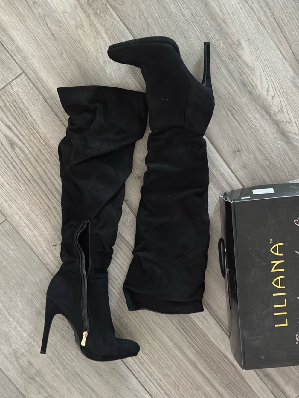 LILIANA Black Over-the-Knee Stiletto Boots